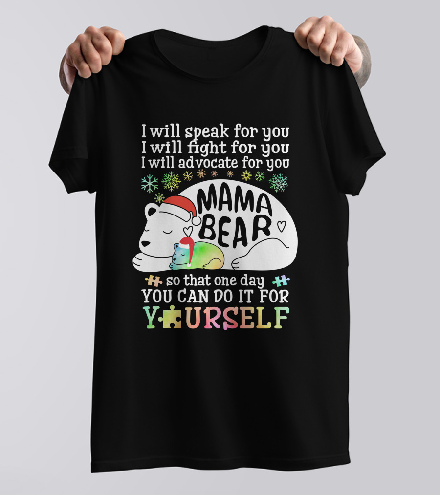 I Will Speak Fight Advocate Mama Bear Autism Puzzle T-Shirt