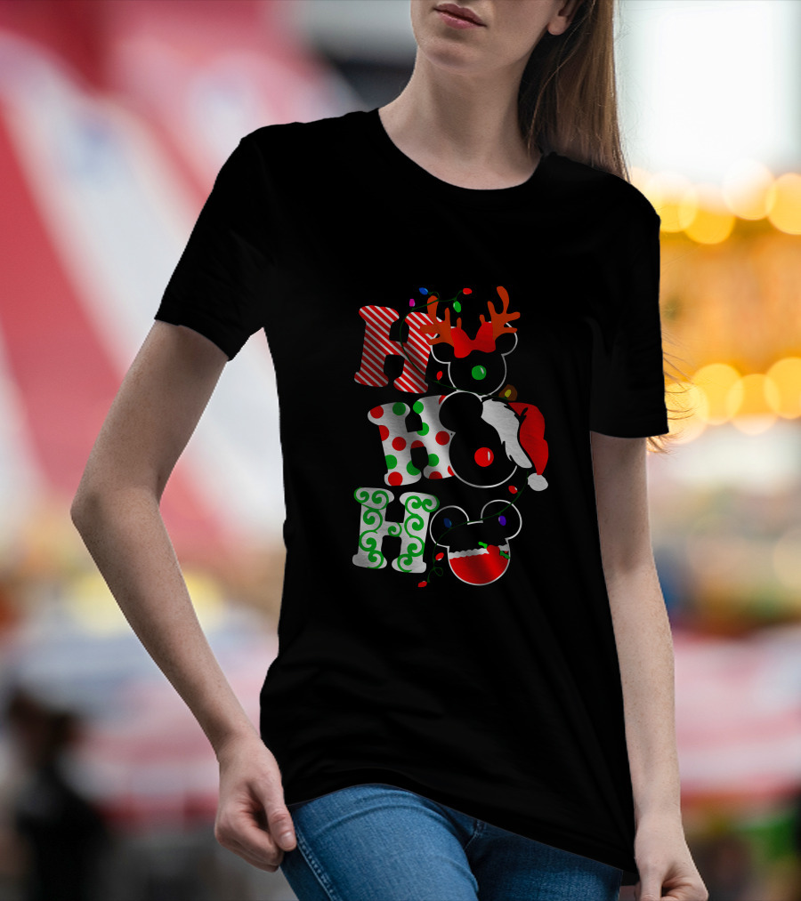 Ho Ho Ho Christmas Mickey Reindeer Santa T-Shirt