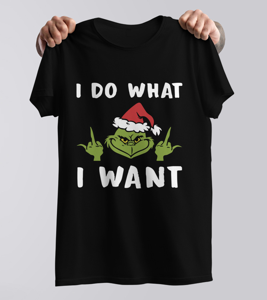 I Do What I Want Grinch Middle Finger Santa Hat T-Shirt