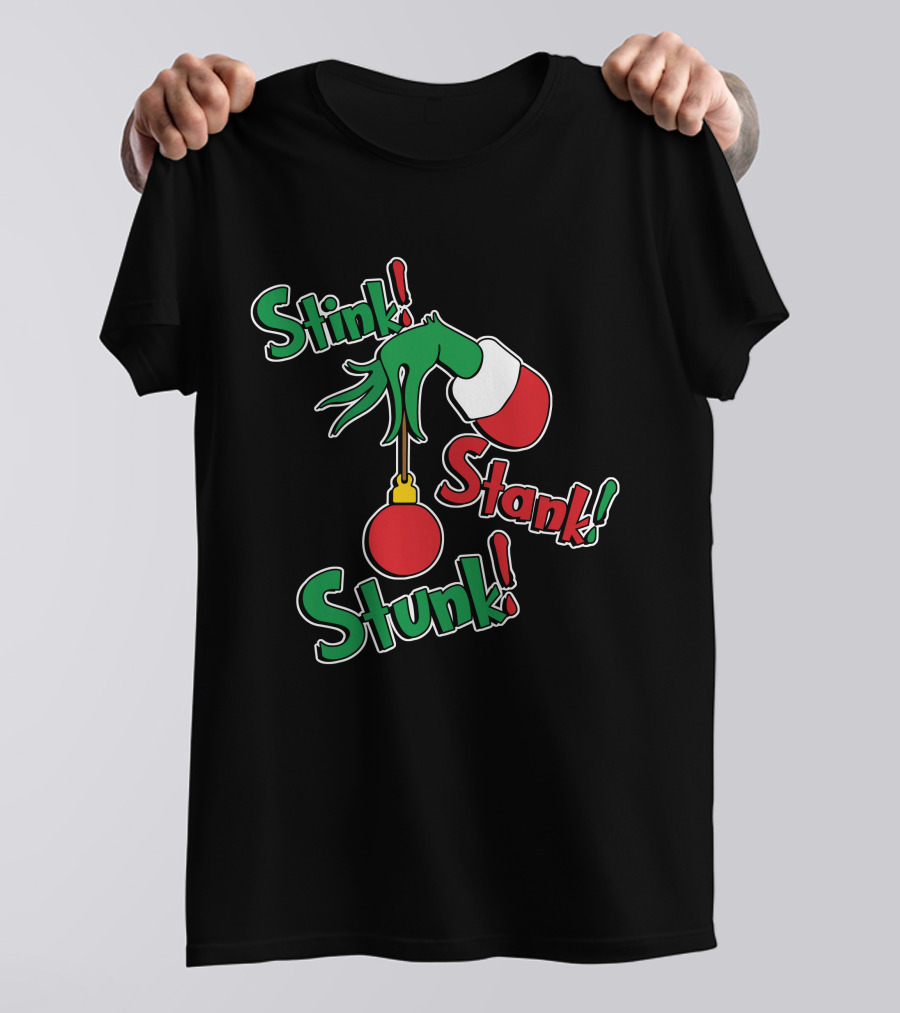 Stink Stank Stunk Grinch Hand Holding Christmas T-Shirt