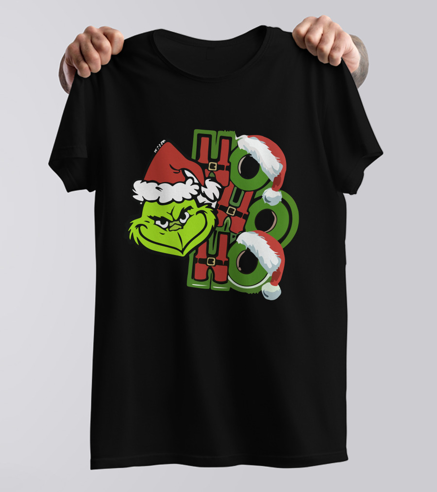 Ho Ho Ho Grinchmas With Santa Hats And Grinch Face T-Shirt