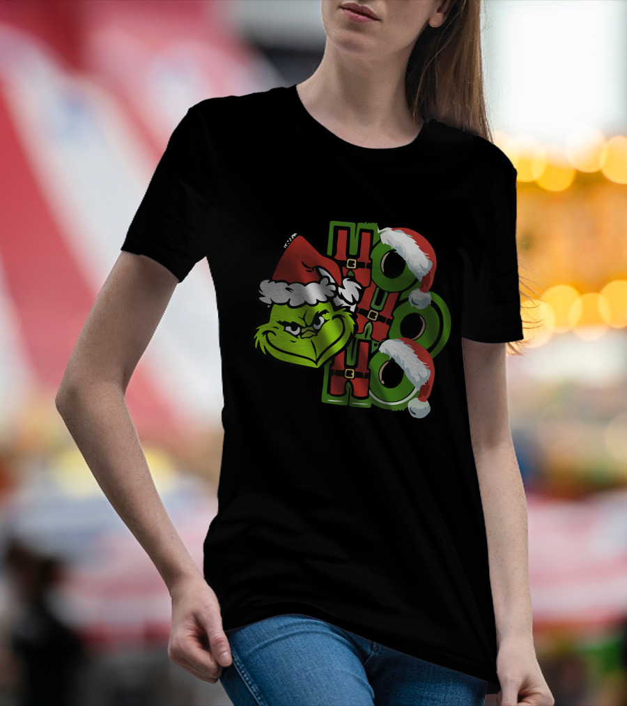 Ho Ho Ho Grinchmas With Santa Hats And Grinch Face T-Shirt