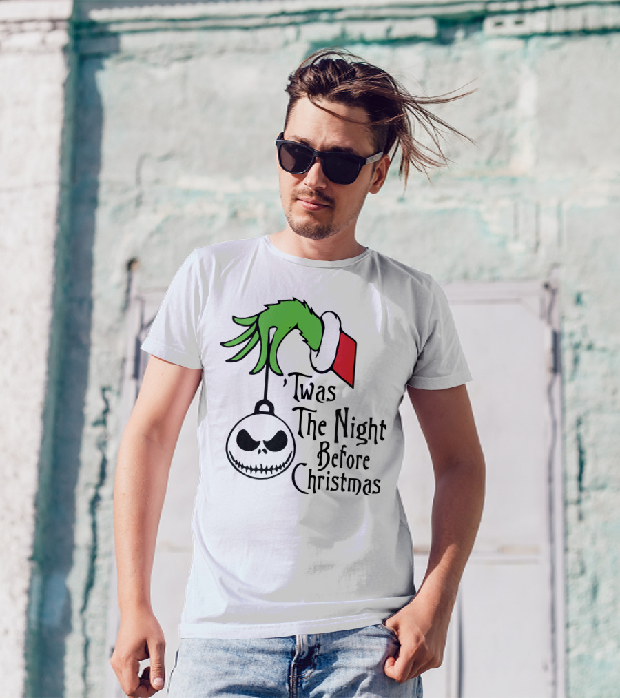 'Twas The Night Before Christmas Grinch Hand Jack Skellington T-Shirt