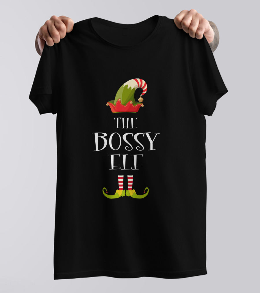 The Bossy Elf Hat And Striped Shoes Christmas T-Shirt