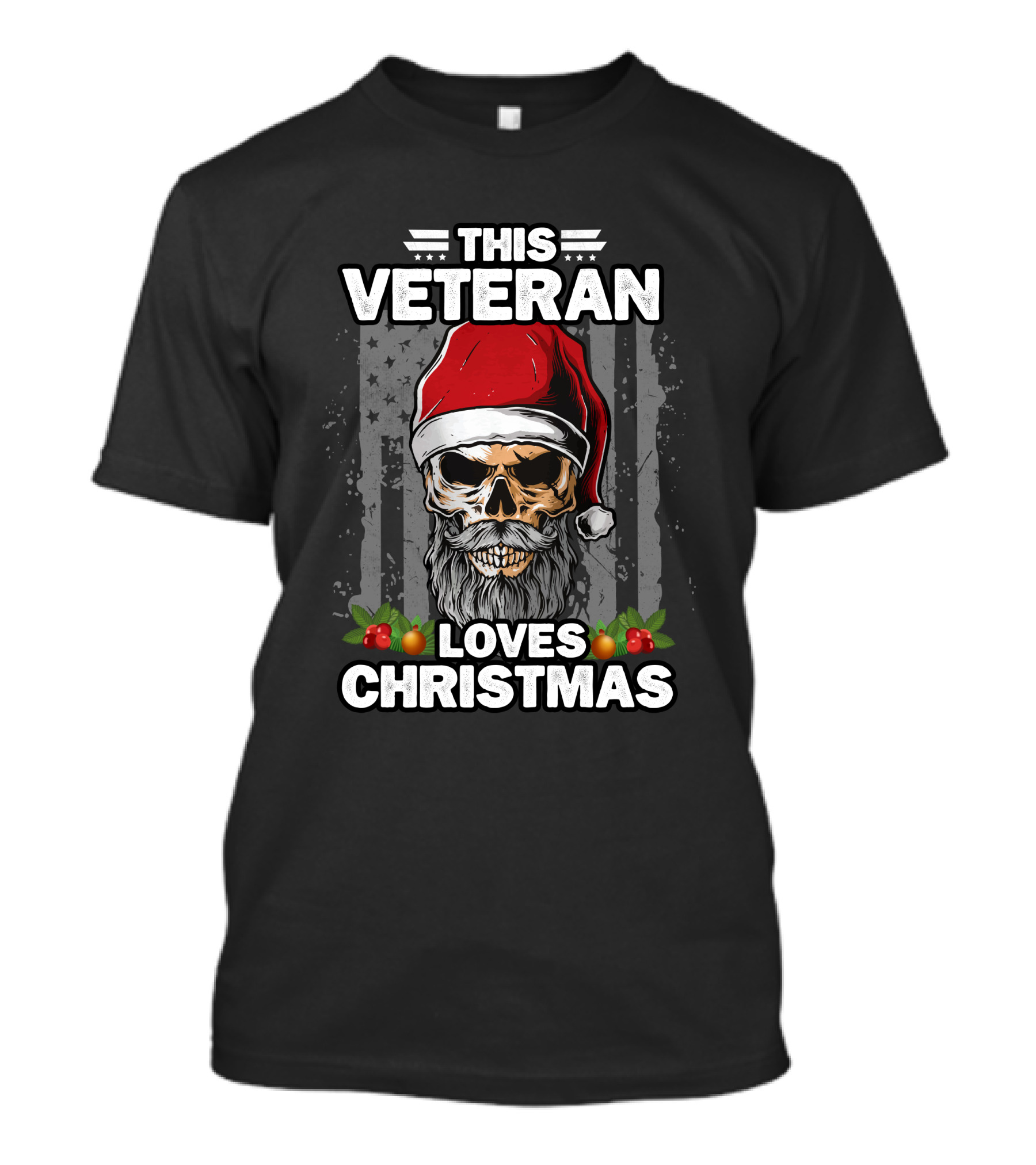 This Veteran Loves Christmas Skull Santa Hat Holiday Spirit T-Shirt