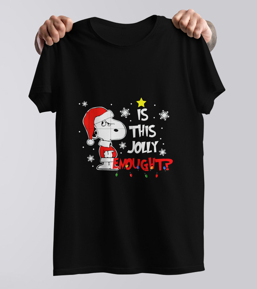Is This Jolly Enough Snoopy Christmas Santa Hat Snowflakes Lights T-Shirt