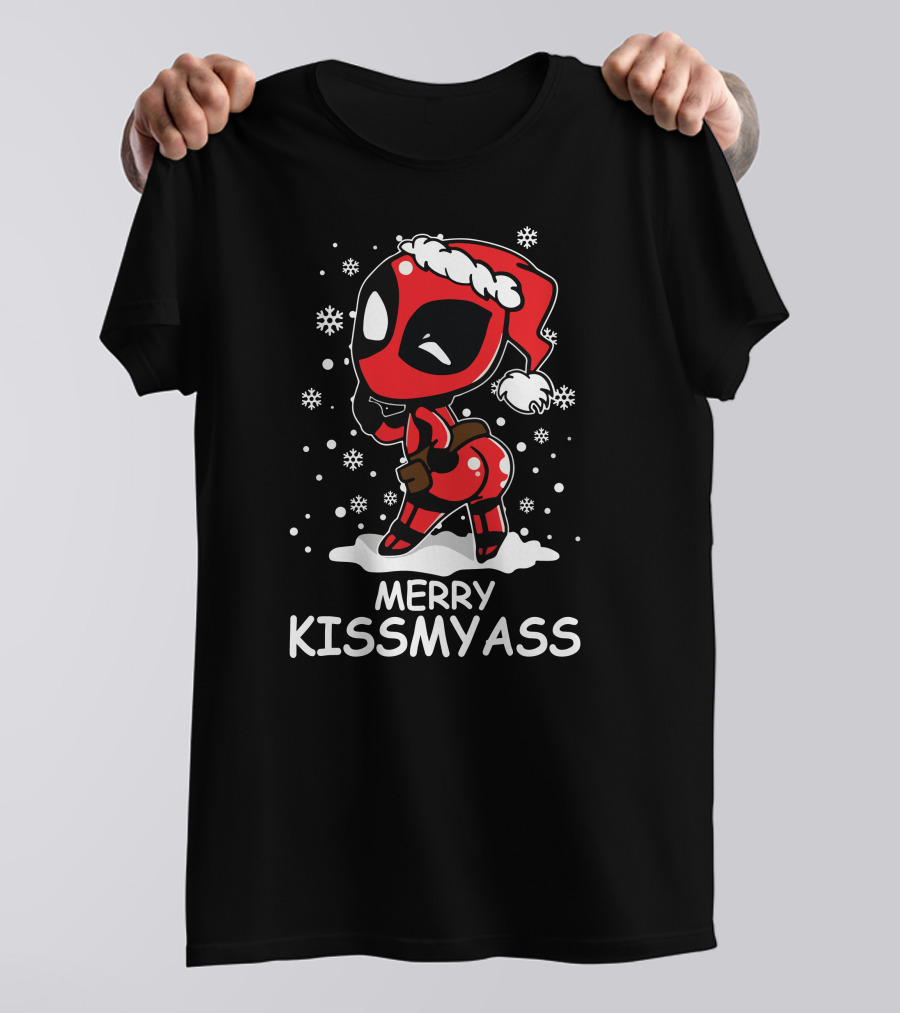 Merry KissMyAss Deadpool Santa Hat Snowflakes T-Shirt