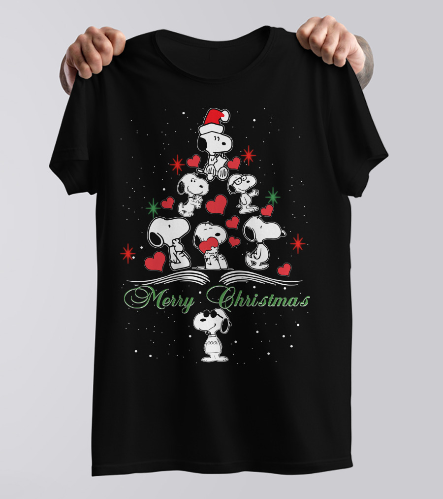 Merry Christmas Snoopy Tree Hearts T-Shirt