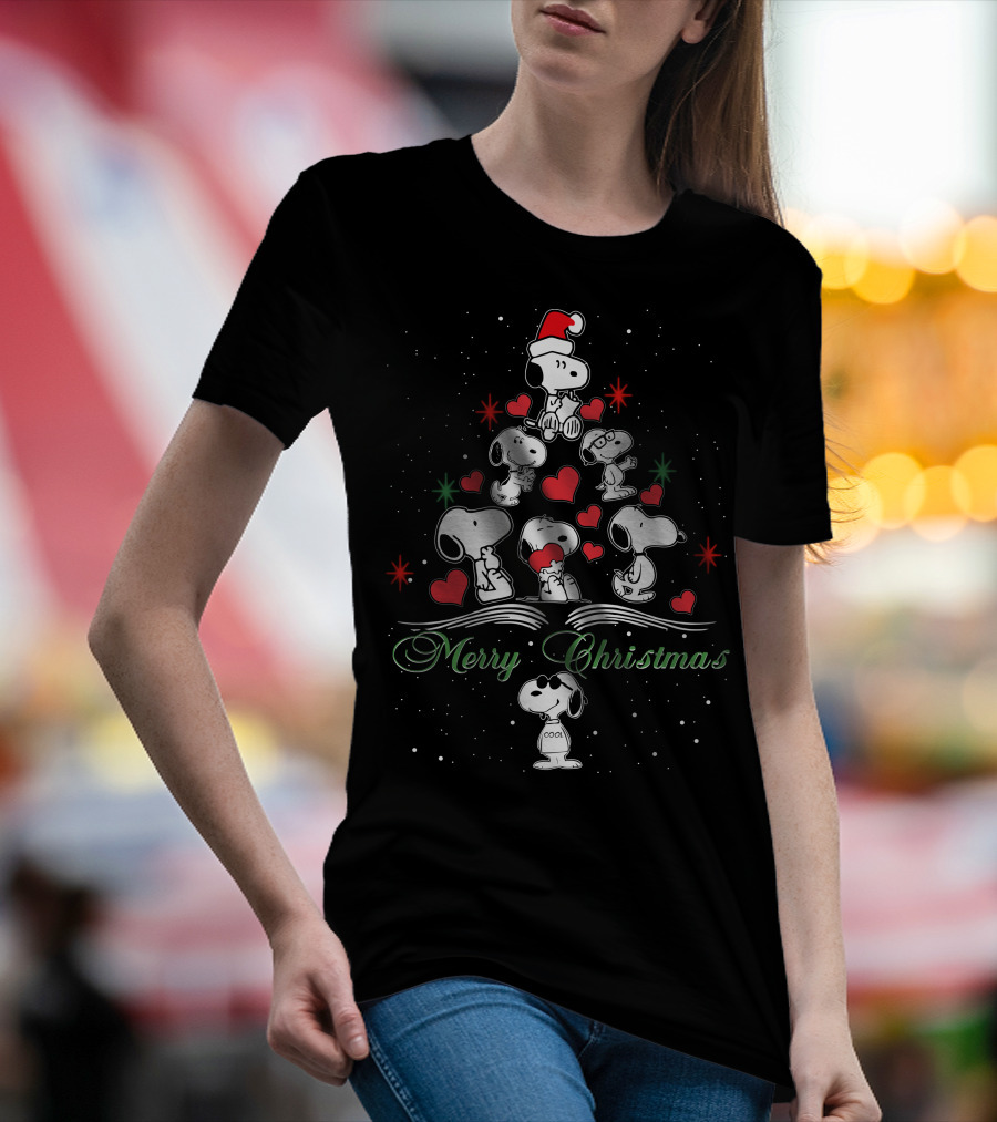 Merry Christmas Snoopy Tree Hearts T-Shirt