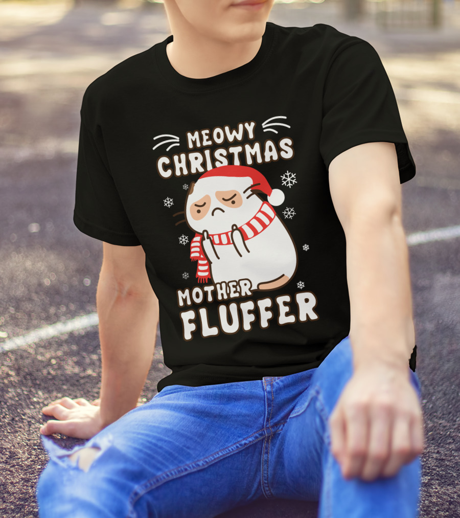 Meowy Christmas Mother Fluffer Santa Cat Snowflakes T-Shirt