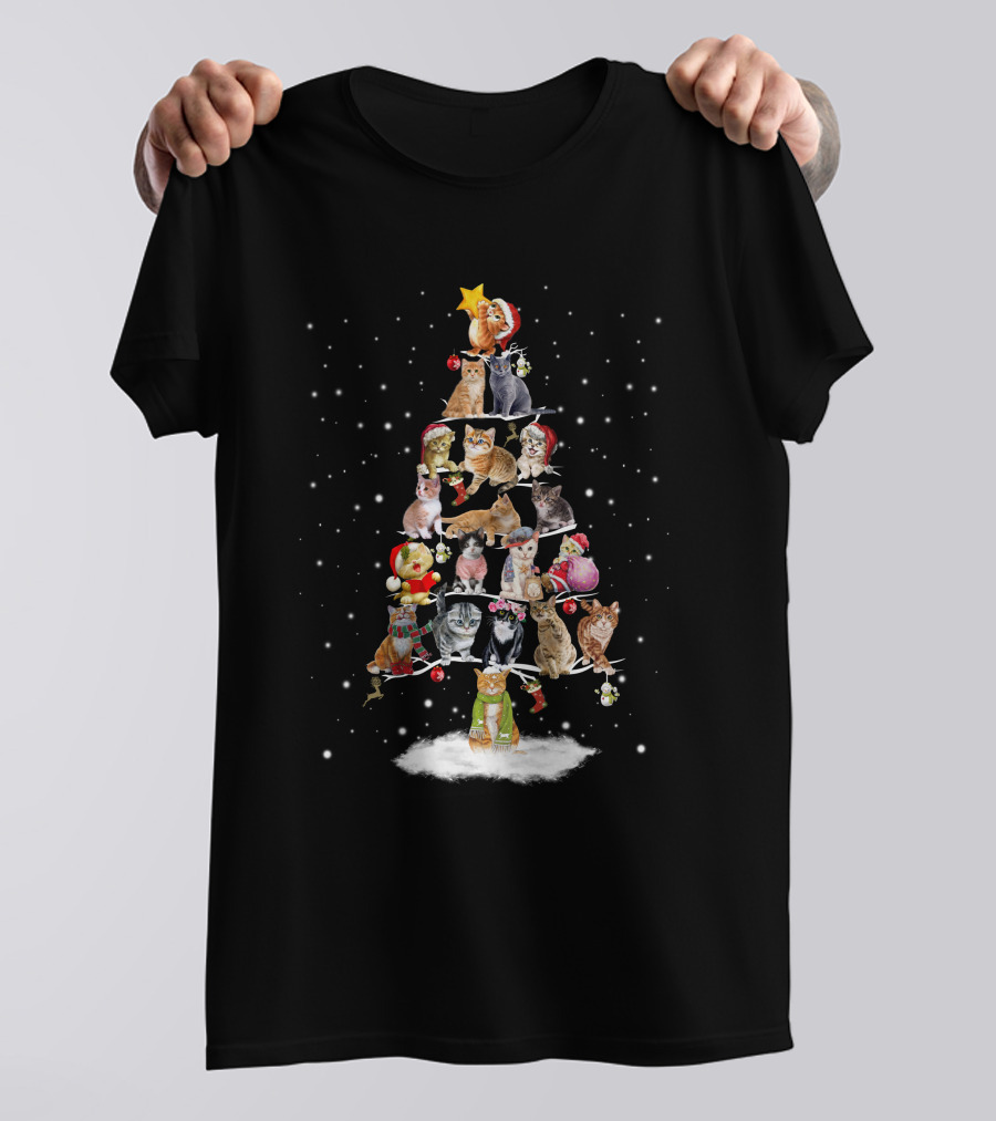 Cat Christmas Tree With Festive Cats And Holiday Ornaments T-Shirt
