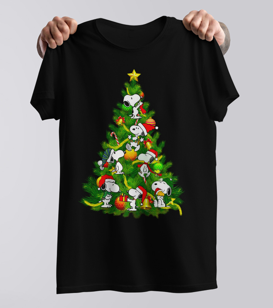 Snoopy Christmas Tree With Santa Hats And Gifts T-Shirt