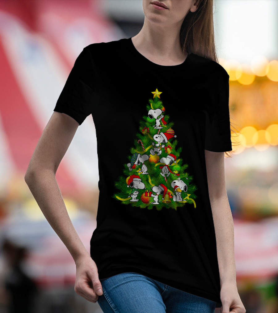 Snoopy Christmas Tree With Santa Hats And Gifts T-Shirt