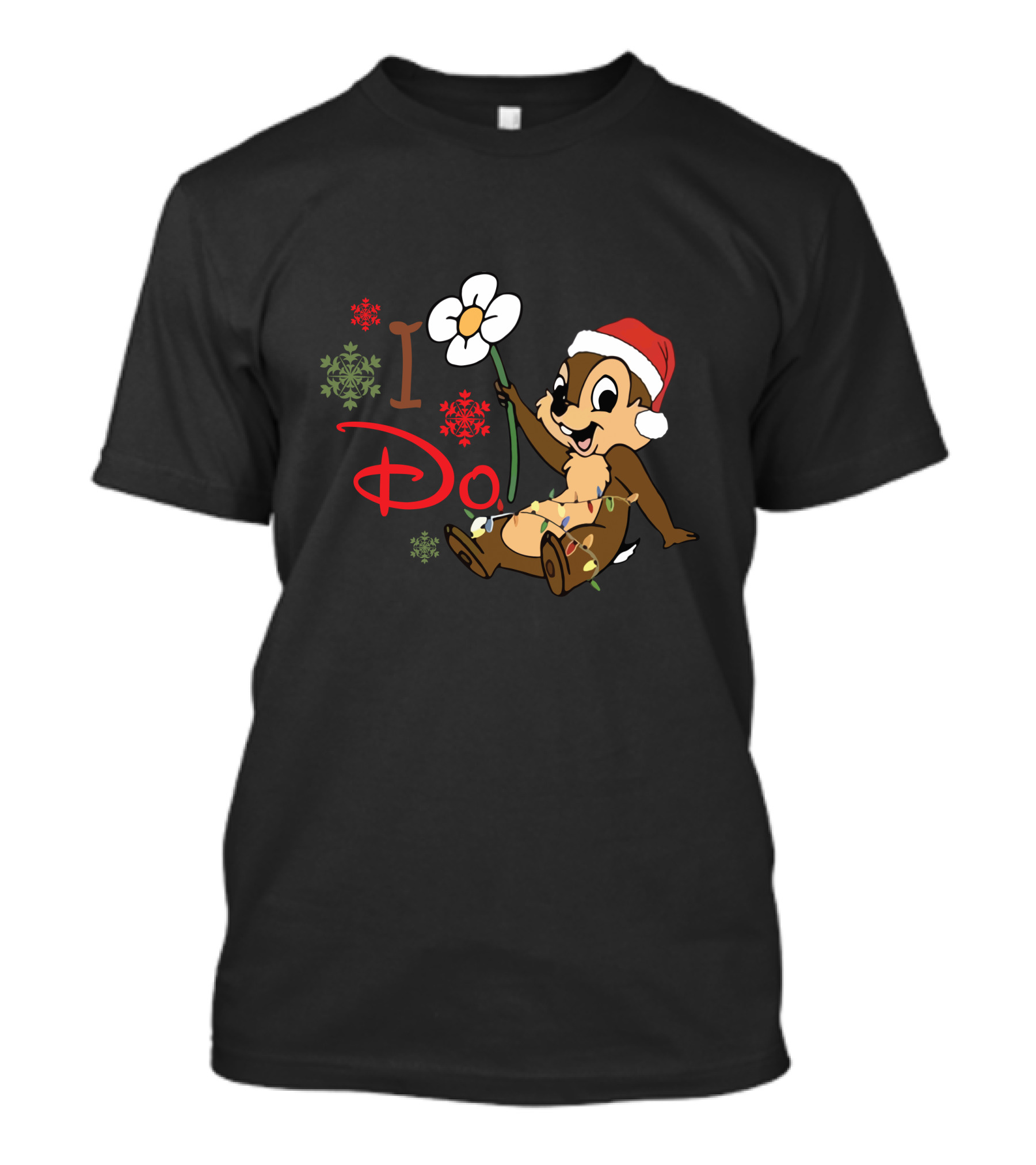 I Do Christmas Chipmunk Santa Hat Snowflakes Flower T-Shirt