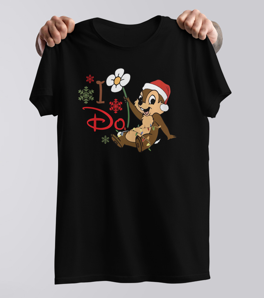 I Do Christmas Chipmunk Santa Hat Snowflakes Flower T-Shirt