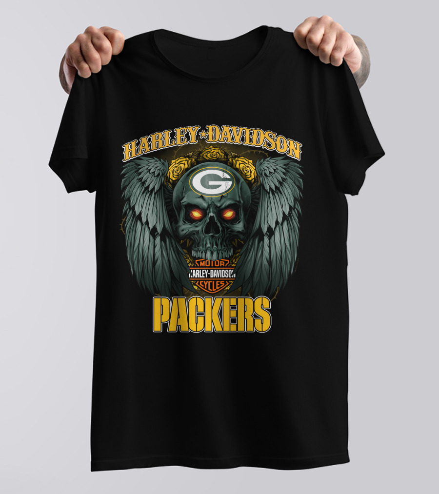 Harley Davidson Packers Skull Hd Nfl1228 Green Bay Packers T-Shirt