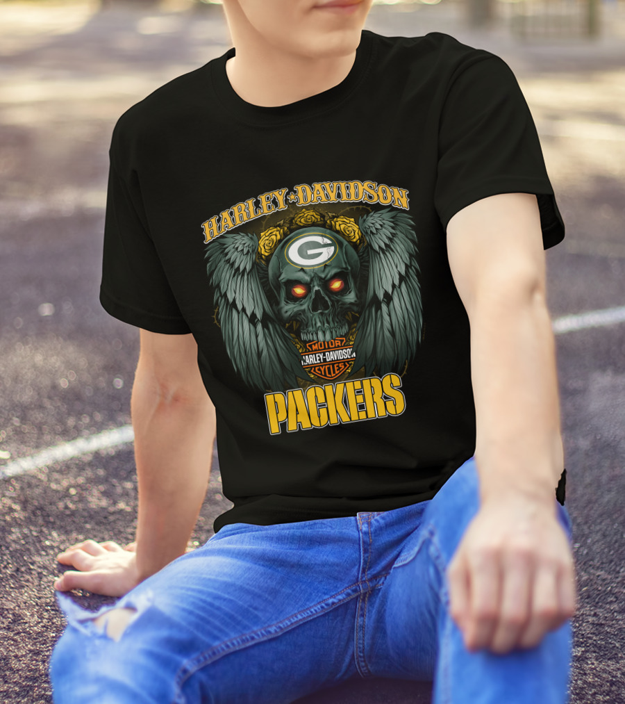 Harley Davidson Packers Skull Hd Nfl1228 Green Bay Packers T-Shirt