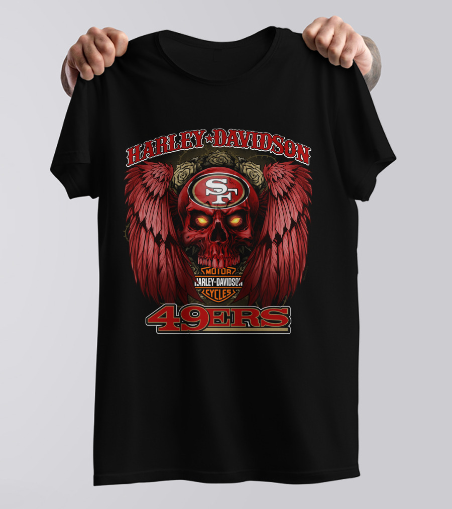 Harley Davidson San Francisco 49ers Sf Motorcycles Skull Wings T-Shirt