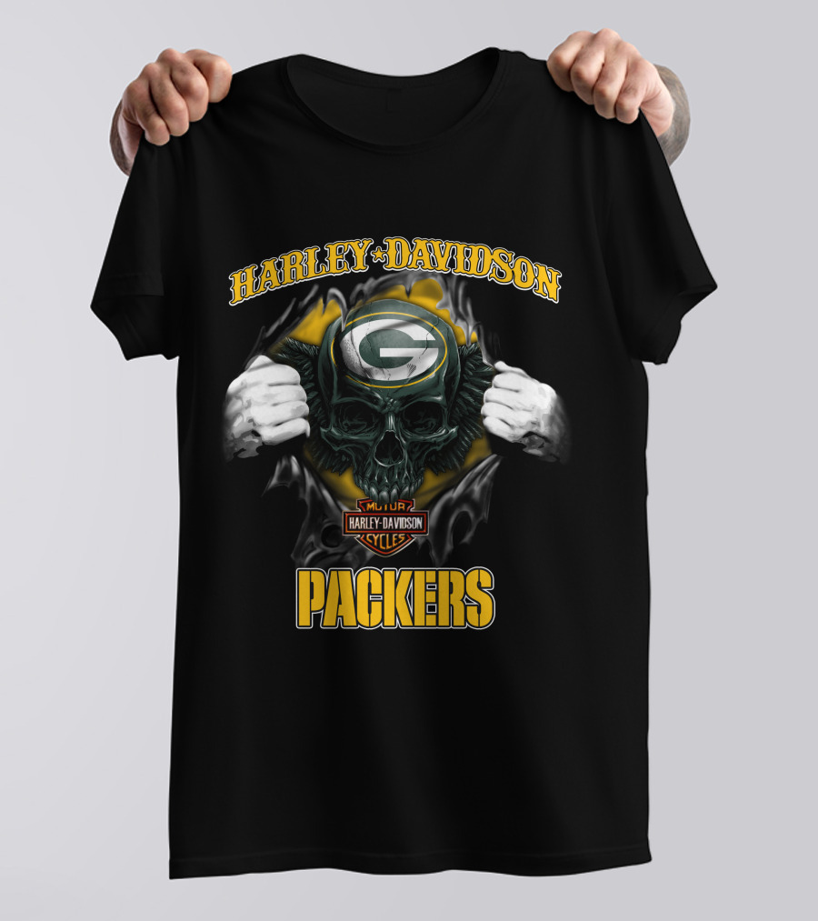 Harley Davidson Green Bay Packers Skull Cycles T-Shirt