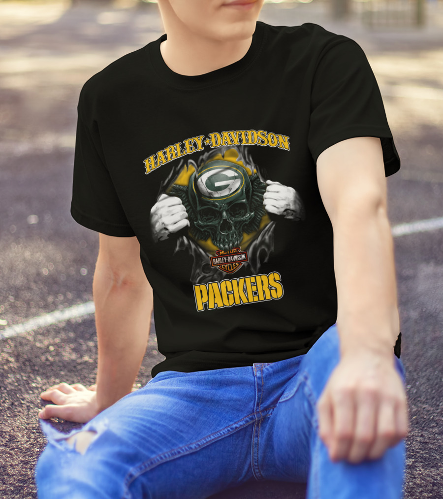 Harley Davidson Green Bay Packers Skull Cycles T-Shirt