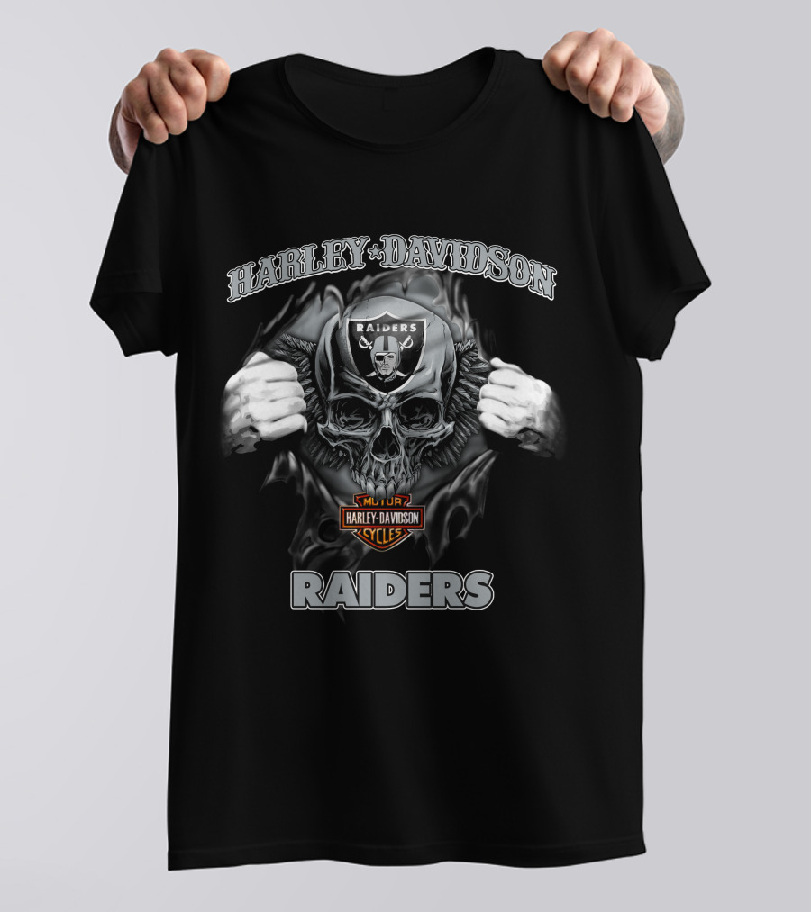Harley Davidson Raiders Skull Nfl Las Vegas Raiders Colors T-Shirt