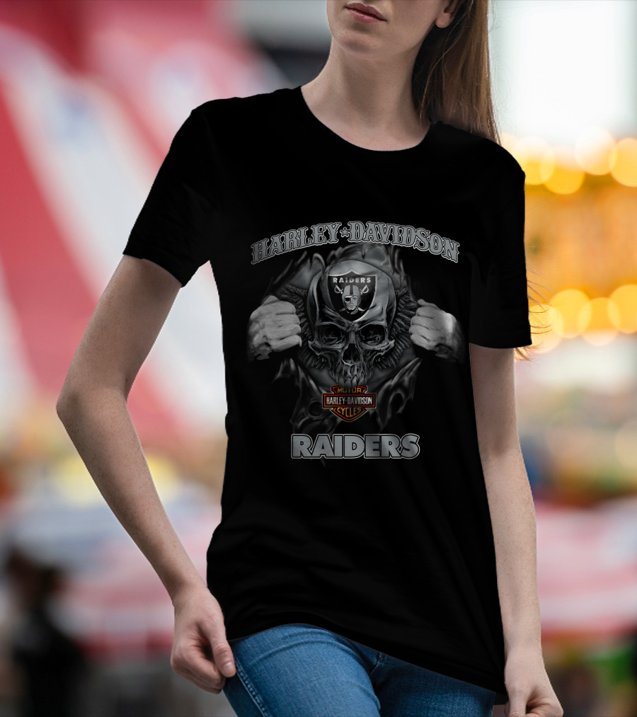 Harley Davidson Raiders Skull Nfl Las Vegas Raiders Colors T-Shirt