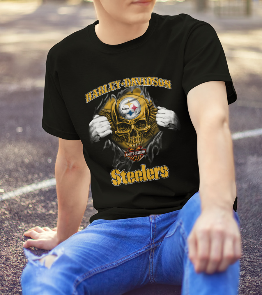Harley Davidson Pittsburgh Steelers Skull T-Shirt