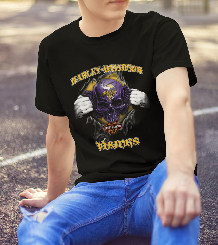 Harley Davidson Skull Minnesota Vikings Nfl T-Shirt