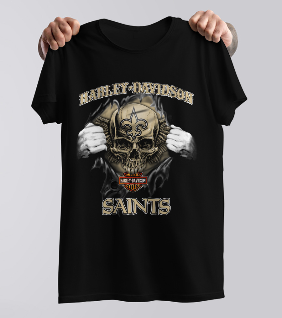 Harley Davidson Skull New Orleans Saints Nfl Major Cycles T-Shirt