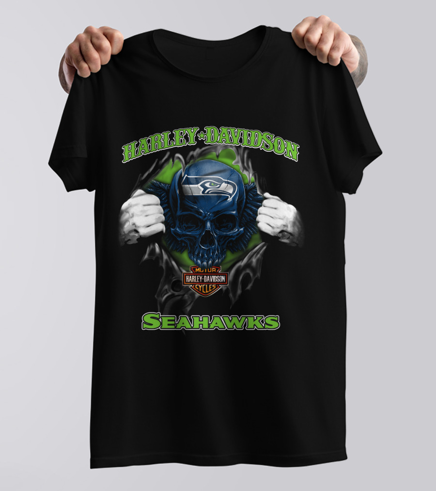 Harley Davidson Nfl Skull Seattle Seahawks Cycles T-Shirt