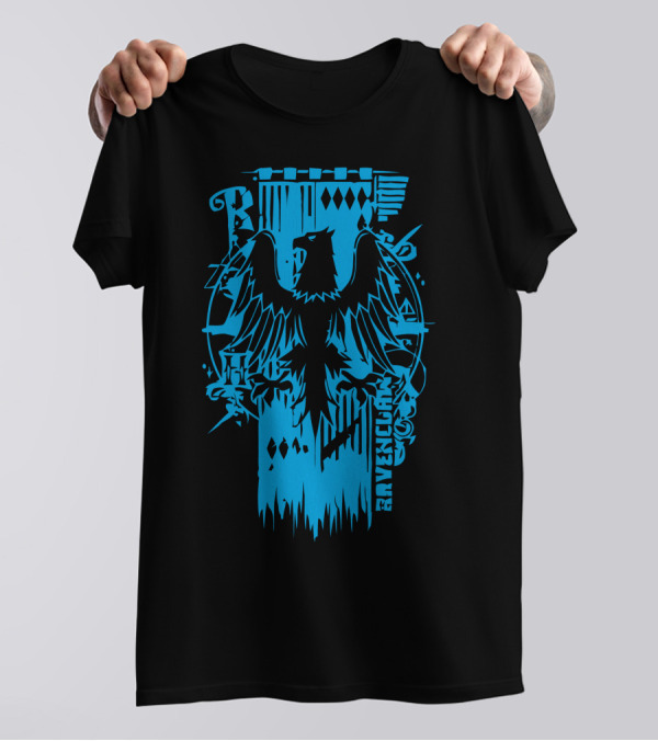 Ravenclaw Eagle Crest Blue Typography T-Shirt