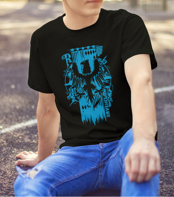 Ravenclaw Eagle Crest Blue Typography T-Shirt
