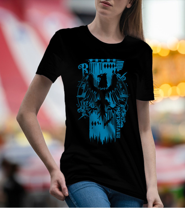 Ravenclaw Eagle Crest Blue Typography T-Shirt