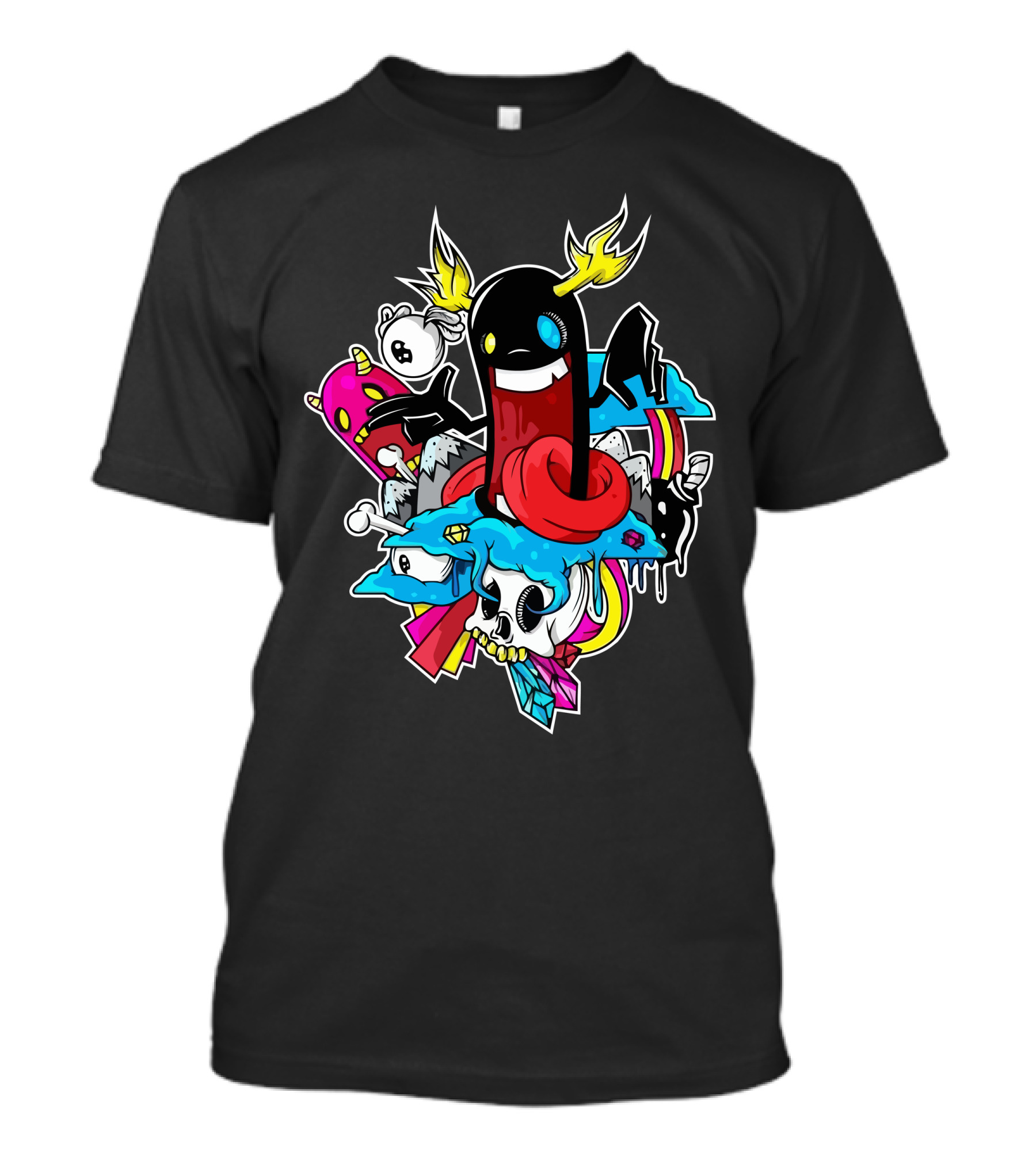 Emefe Colorful Cartoon Skull With Lightning And Clouds T-Shirt