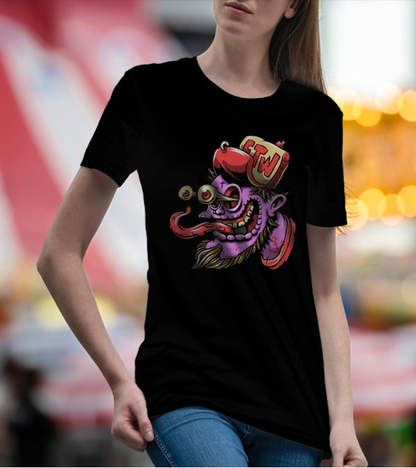 ETW Cartoon Monster Head With Goggles And Hat T-Shirt