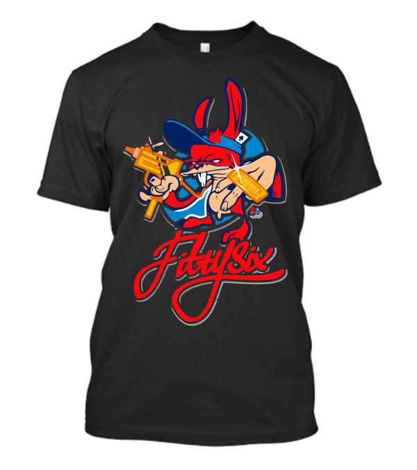 Fiftysix Gangster Rabbit Cartoon With Gold Gun And Hip-Hop T-Shirt