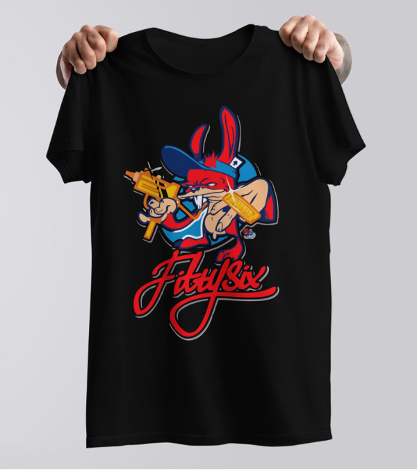Fiftysix Gangster Rabbit Cartoon With Gold Gun And Hip-Hop T-Shirt