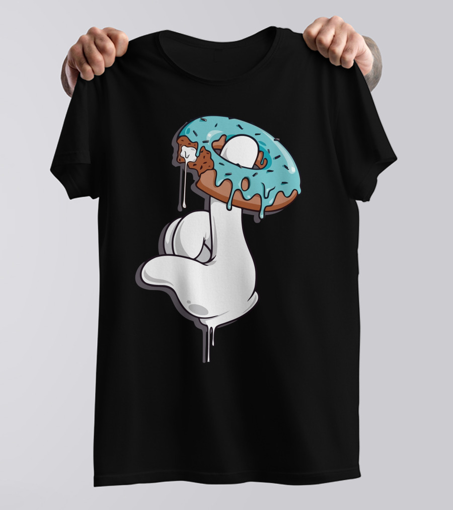 Frases Hand Holding Blue Frosted Donut With Bite And Drips T-Shirt
