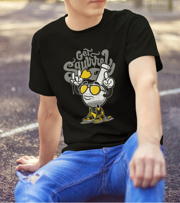 Get Squirrelly Flask Character With Sunglasses And Yellow Sneakers T-Shirt