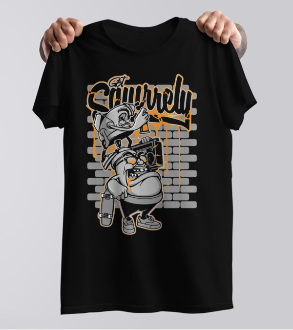 Get Squirrelly Skateboarding Graffiti Characters Brick Wall T-Shirt