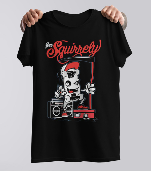 Get Sqyuirrely Skateboard Boombox Dance Vibe T-Shirt