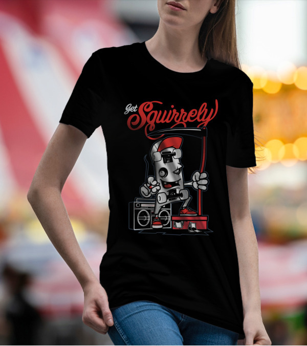 Get Sqyuirrely Skateboard Boombox Dance Vibe T-Shirt