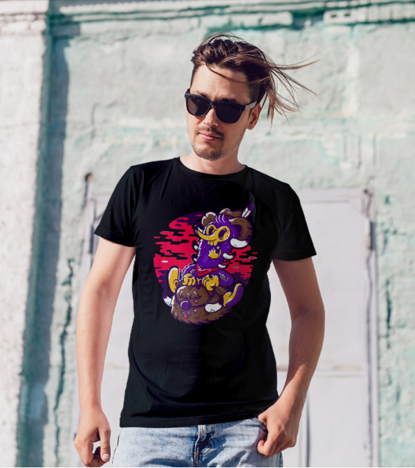Gugu Rider Cartoon Character Riding Mythical Beast T-Shirt