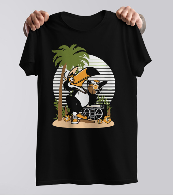 Haway Tropical Toucan With Boombox And Palm Tree T-Shirt