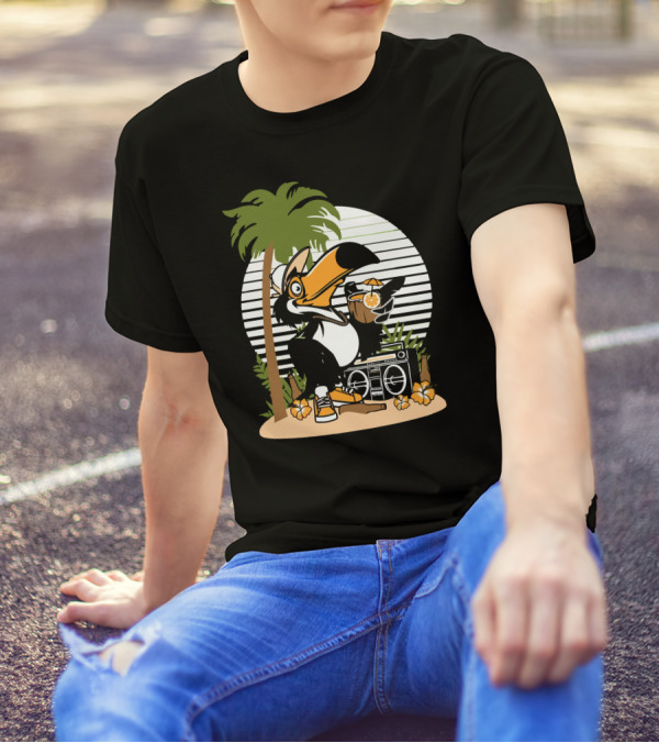 Haway Tropical Toucan With Boombox And Palm Tree T-Shirt