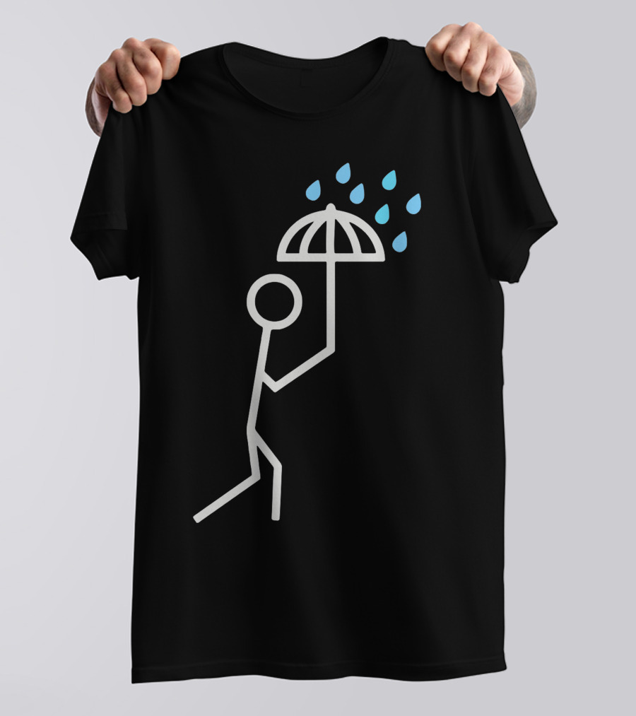 Il Pleut Sortez Les Parapluies Rainy Day Stick Figure With Umbrella T-Shirt
