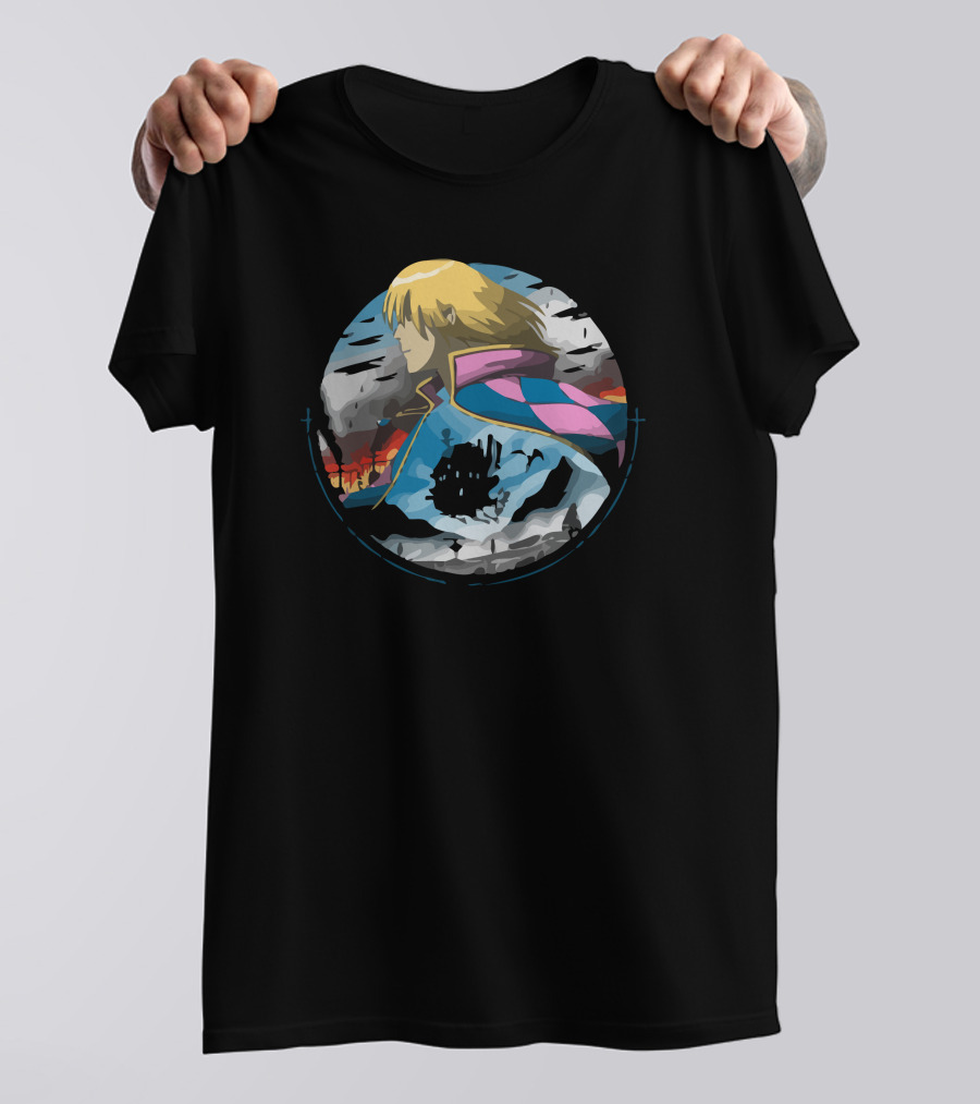 In The Midst Of War Howl's Moving Castle Anime Fantasy Black T-Shirt