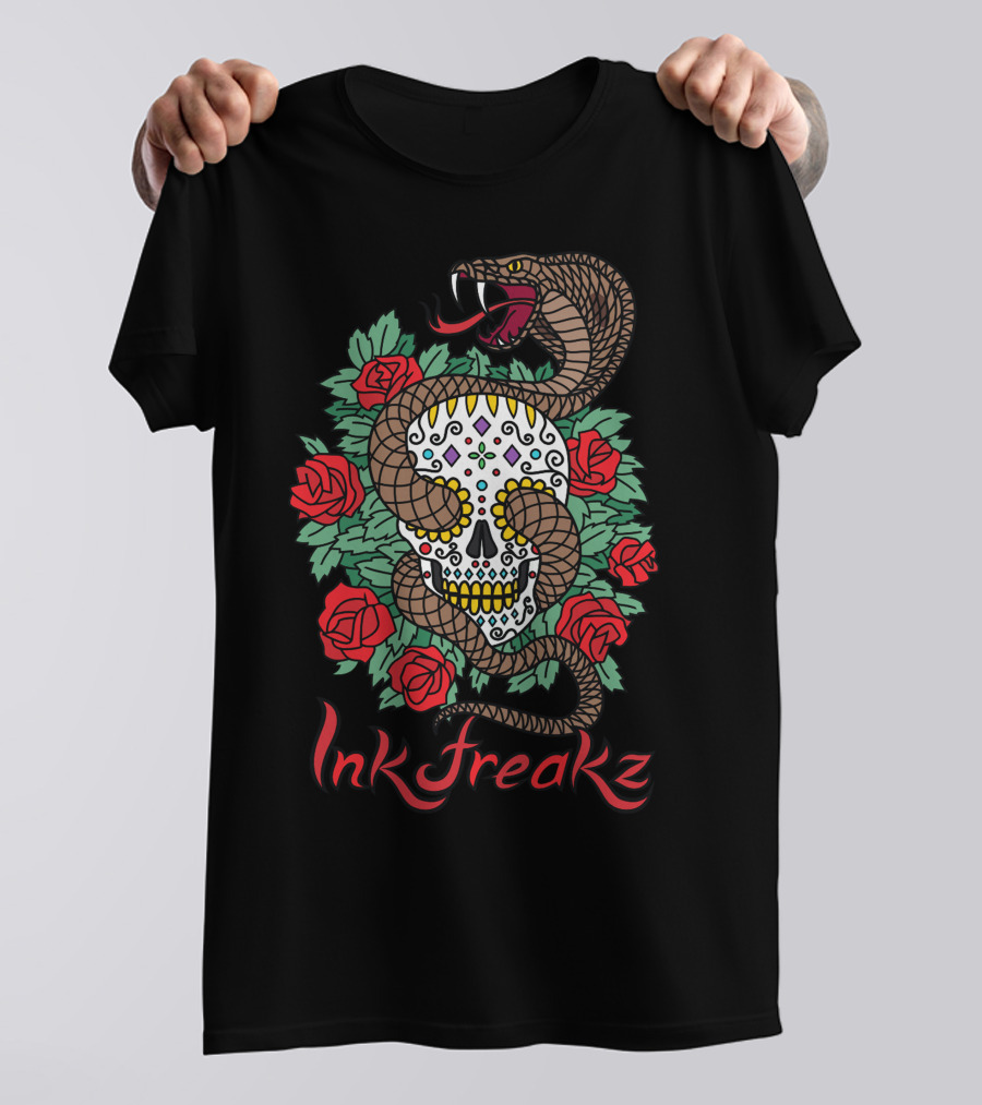 Inkfreakz Snake Skull Roses Vectorized T-Shirt