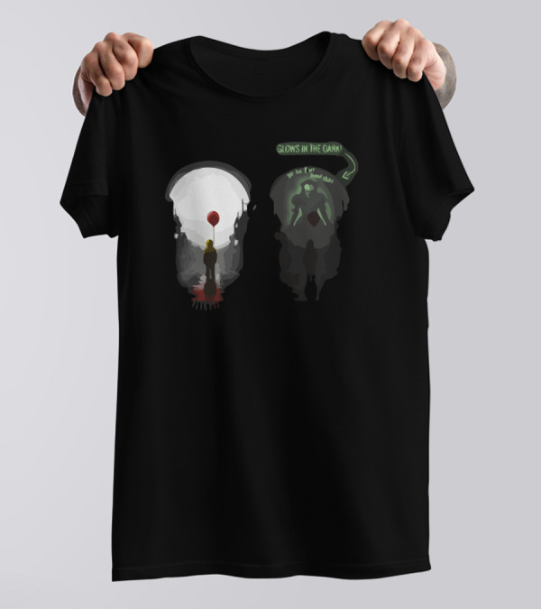 Glows In The Dark Creepy Clown Red Balloon T-Shirt