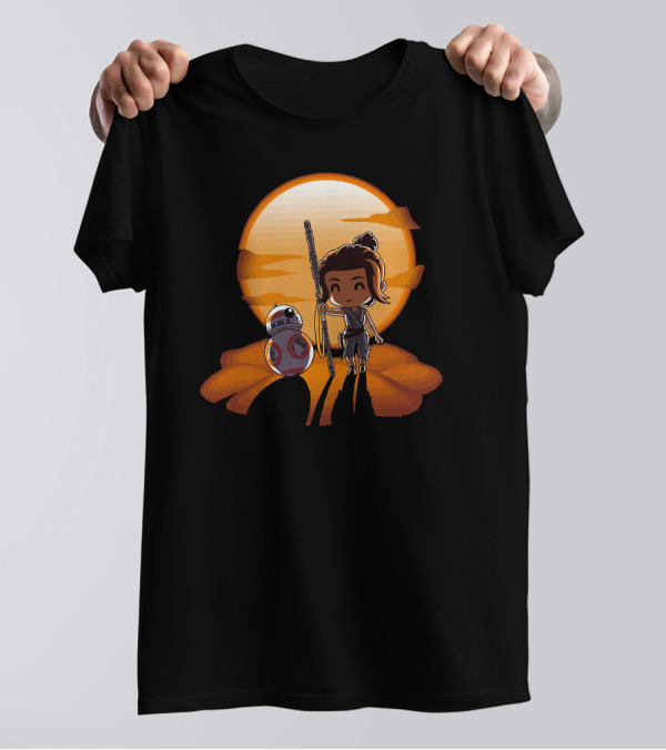 Rey And BB-8 Jakku Sunset Scene T-Shirt